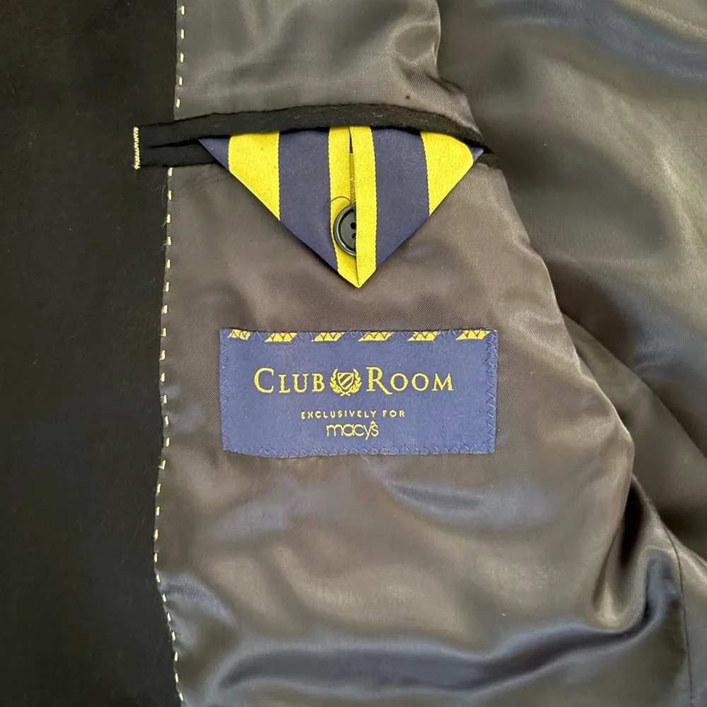 Club Room Cashmere Blazer Macys Men’s 42 Short Solid Black‎ Sport Cost 2 Button